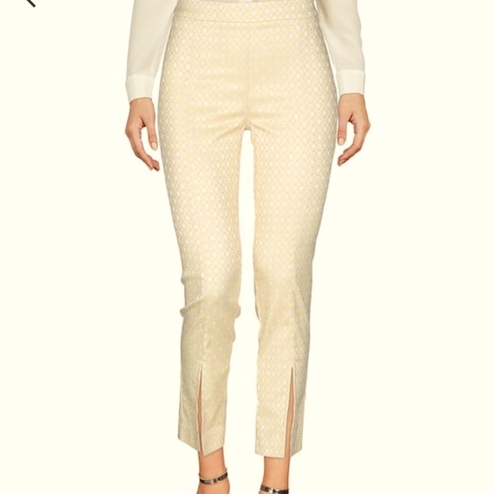 🇮🇹$150 Patrizia Pepe IT40 (XS/S) cropped Pale yellow pants jacquard LIKE NEW